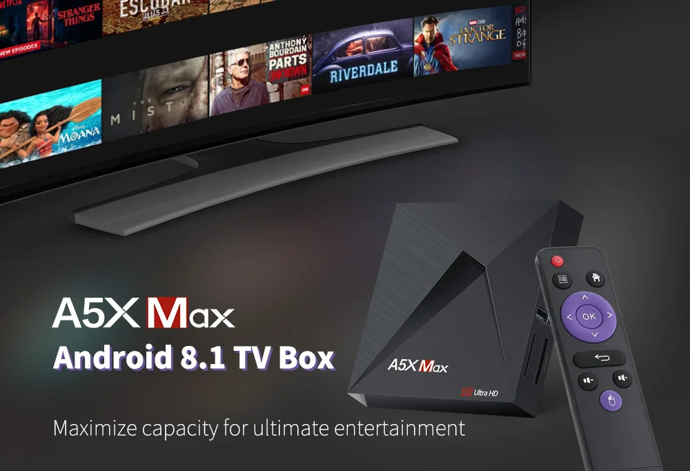 A5X MAX Android 8.1 TV Box RK3328 4GB RAM + 32GB ROM 2.4G WiFi BT4.0 Support HDR 4K