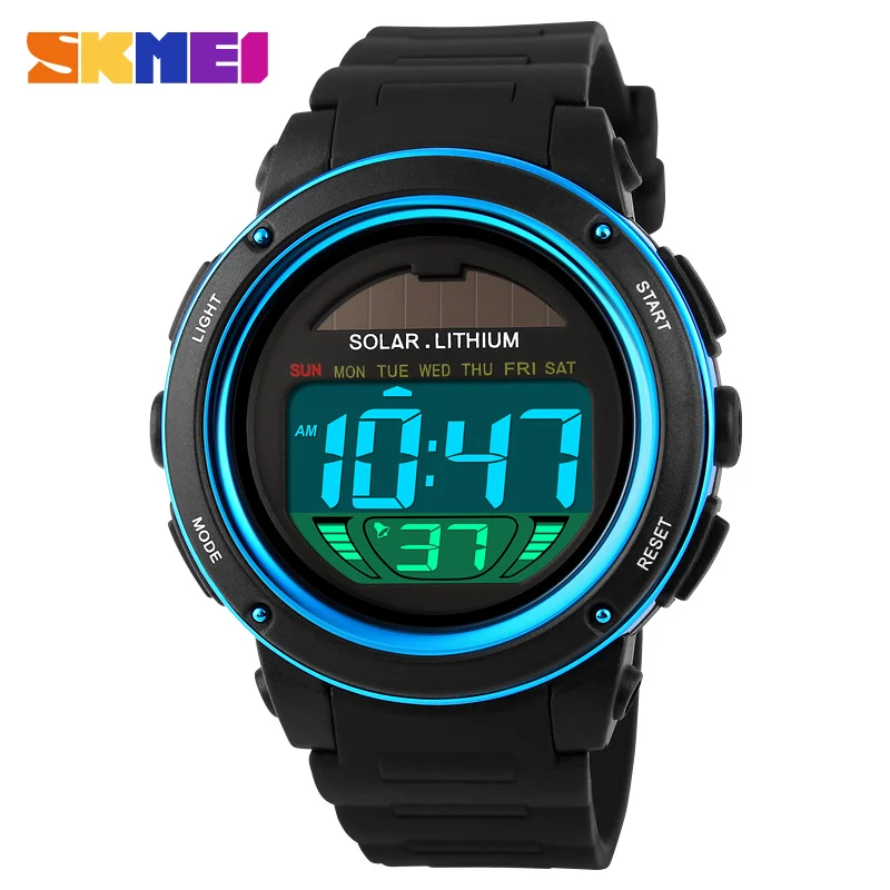 

1096 Solar Power Outdoor Sports Watches Men Shock Digital Watch Chrono 50M Water Resistant Wristwatches Relogio Masculino male
