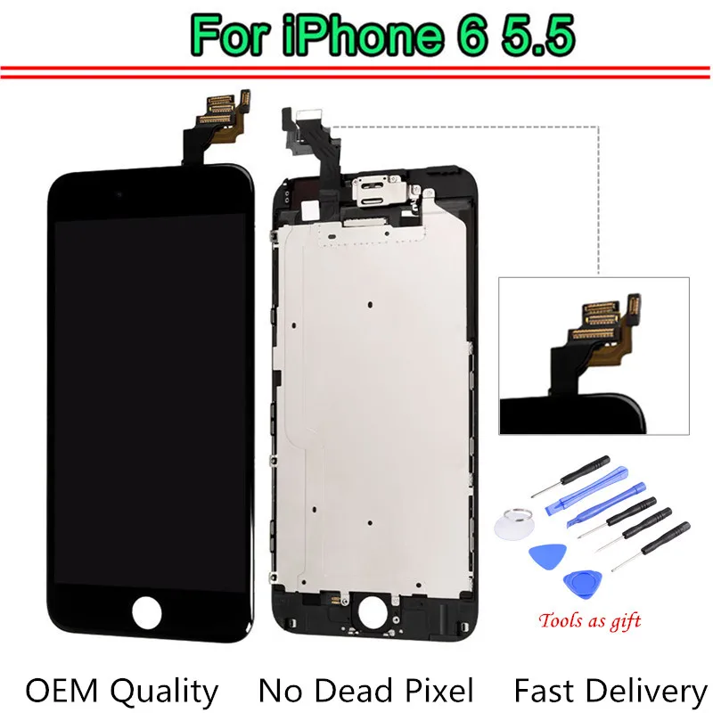 

5PCS OEM Quality No Dead Pixel For iPhone 6 Plus LCD Full Assembly With Camera Speaker Touch Screen Display Completed Free DHL