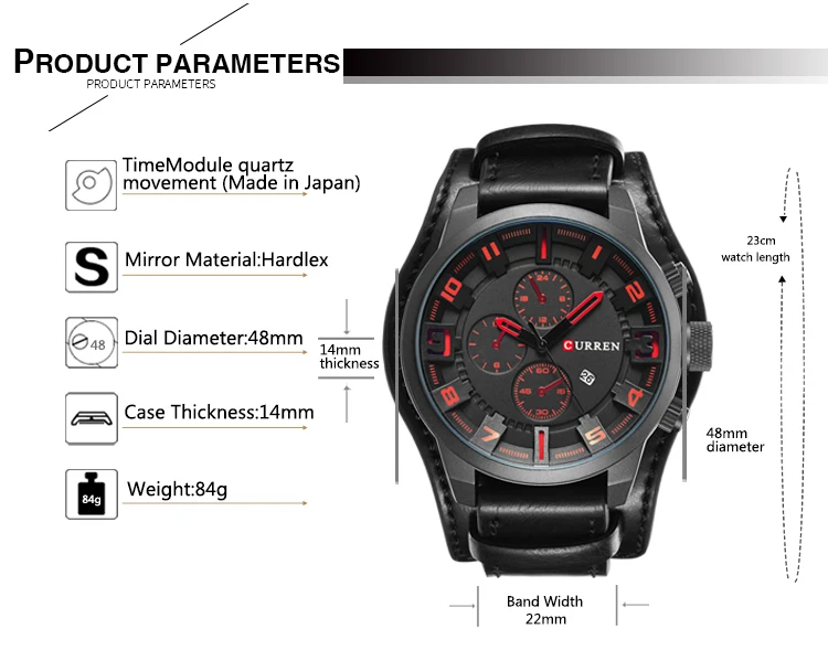 Relógio militar quartz para homens curren, modelo