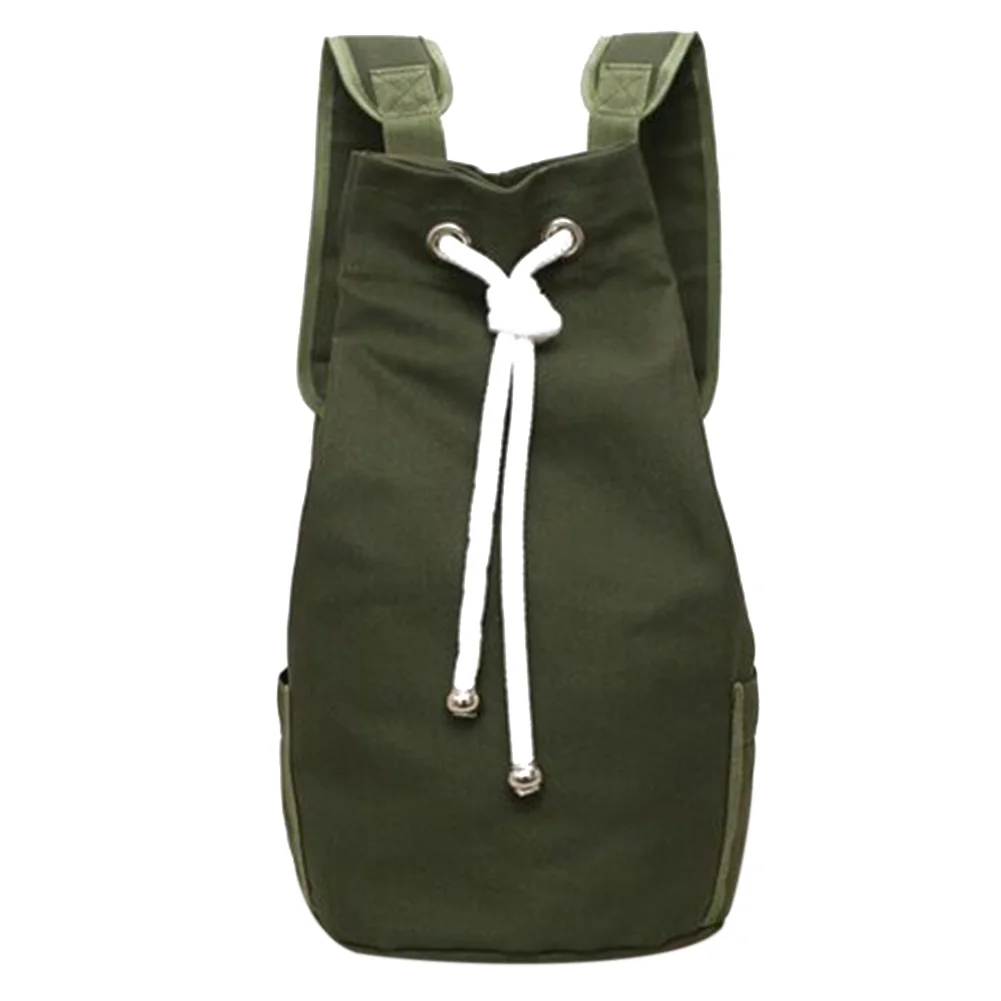 Casual Men Canvas Backpack Large Capacity Barrel Backpack Sport Basketball Bag Army Green String Drawstring
