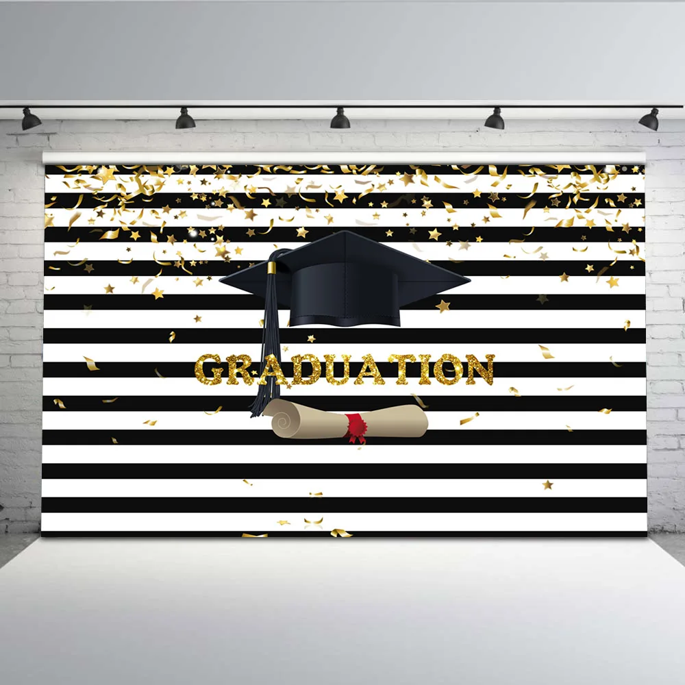 

Graduation 2024 Backdrops for Photography White and Black Stripe Bachelor cap Photo Background Booth Studio G-641