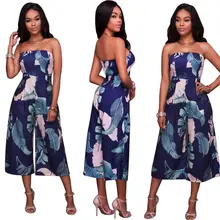 Itfabs Весна лето новые женские с принтом листьев slash шеи с открытыми плечами без рукавов Пояса длиной до щиколотки комбинезоны