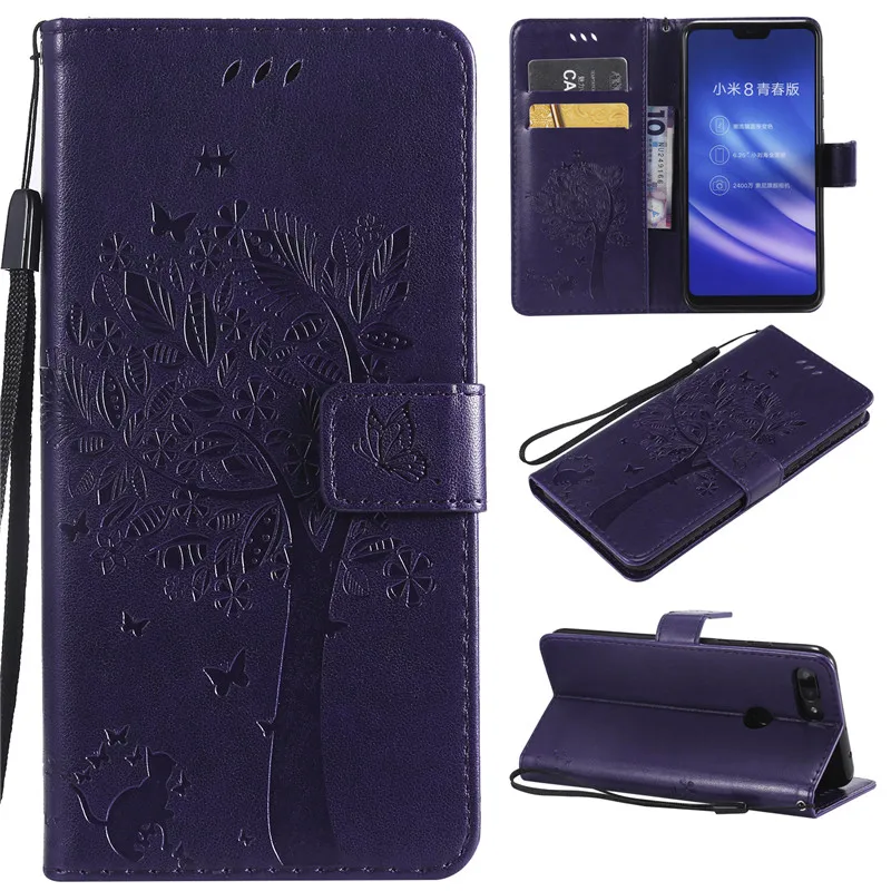 Magnetic PU Leather 3D Embossed Cat Tree Wallet Case For Xiaomi 8Lite Flip Wallet Phone Case Cover For Xiaomi 8Lite Case Coque (9)