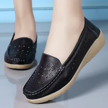 Женская обувь; лоферы; женская обувь на танкетке; дышащая обувь из натуральной кожи с перфорацией; однотонные Лоферы без застежки с круглым носком