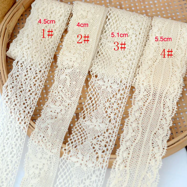 10 meter/lot 4 5.5cm width beige cotton fabric embroidery tapes lace