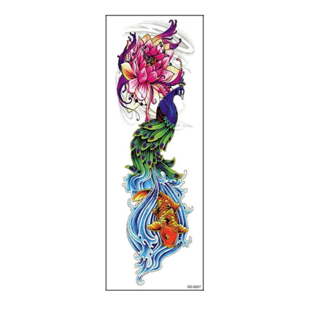 Shellhard 1PC New Waterproof Sweatproof Temporary Tattoo Sticker Fish Peacock Lotus Body Full Arm Large Tattoo Sticker