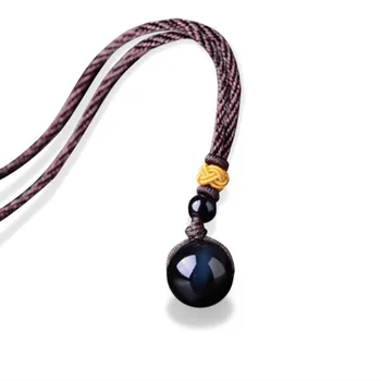 

Natural Obsidian Rainbow Eye Transfer Good Luck Bead Pendant Necklace Polyester Rope Chain Necklace Jewelry For Woman