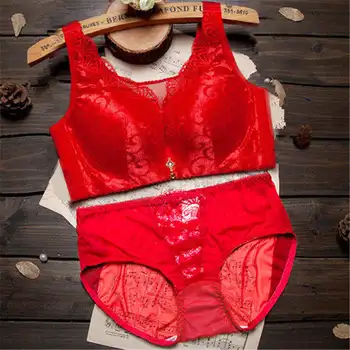 

2 Piece Set Bras Panties Women Lace Bra Plus Size Cup Push Up Underwear Ajusted Comfort Brassiere Sexy Intimates Lingerie
