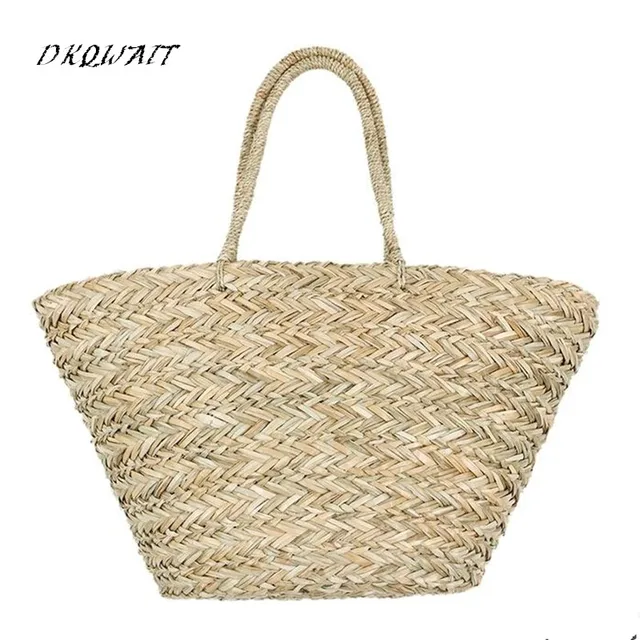 New Bohemian Beach Bag Women Handmade Straw Bags Summer Grass Handbags Drawstring Basket  totes bag Travel Tote Large size 2