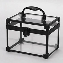 Fashion Clear Acrylic Black Aluminium Makeup Cosmetic Organiger Lucite Beauty Storage Boxes CC002