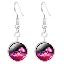 Women Glass Earrings Silver Plated Pokemon Pokeball Long Drop Earrings Cabochon Dangle Earrings Fashion Jewelry Hot Sale