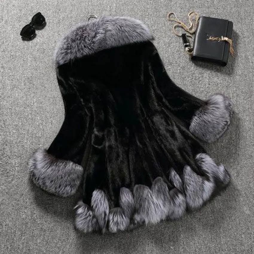 Capuchon Faux Veste Artificielle Épaisse Renard 2018 Femmes Longue Vison Patchwork D'hiver À Noir Chaud Manteaux Ruches Blanc noir Chaude De Manteau Fourrure qxgUtU