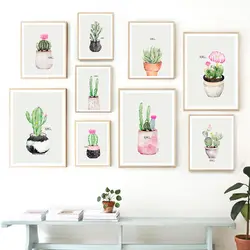 Nordic минималистский комнатные растения Книги по искусству холст картины Плакаты принтами кактуса комплект настенные панно для Гостиная