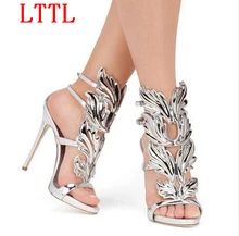 Lttl sexy flügel schuhe frauen kristall sandalen glänzende leder high heels rom stil gladiator zapatos mujer gold silber alias