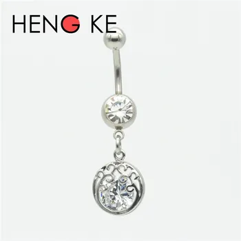 

HENGKE 3A Zircon Belly Bar Navel Ring Button 316L Stainless Steel Crystal Clear CZ Gem Star Heart Crown Body Piercing Jewelry