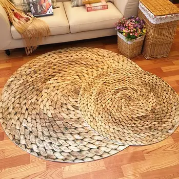 

Japanese 3D Printed Straw Round Area Rugs carpet kids room bathing rug bedroom mat non-slip 60*60 80*80 100*100 computer mat