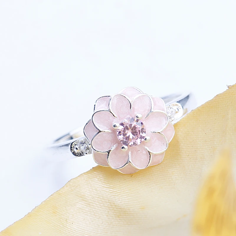 Pink Flower Design Ring High Quality Pink Cubic Zircon 100 925