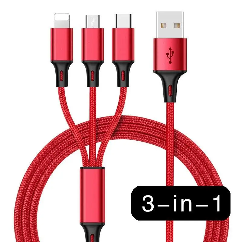 

Mobile Phone Cables 1.2 Meters 3 IN 1 Nylon Data Transfer Charging Cable for iPhone Samsung Huawei Xiaomi Android Type C Devices