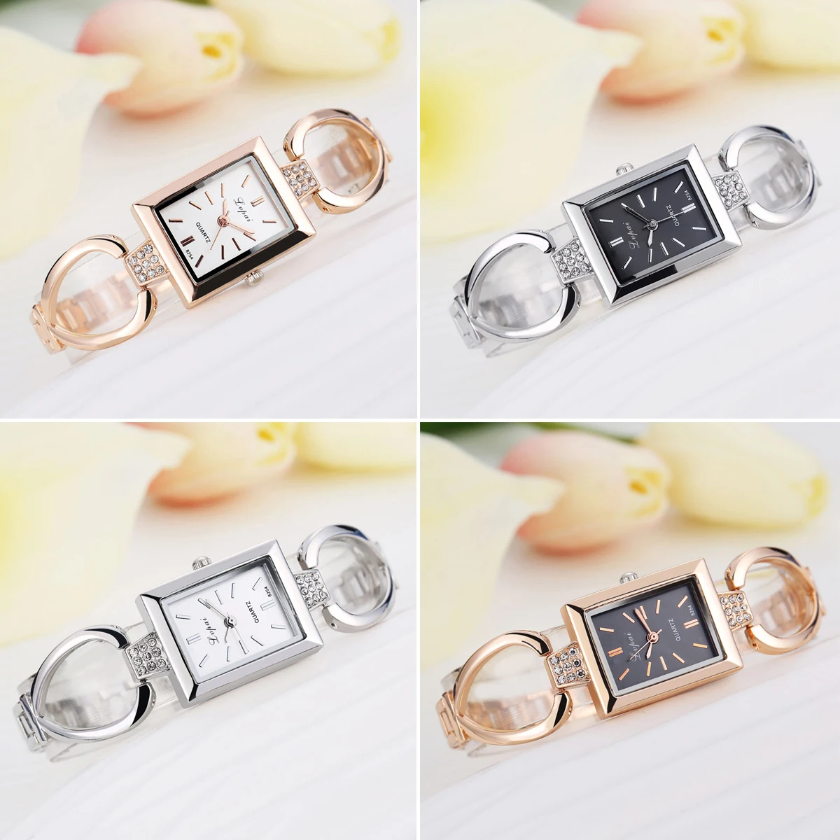 Luxury Brand Stainess Steel Dress Watches Girls Quartz Watch Bracelet Watch Ladies Fashion Women Dress Crystal Square Wristwatch