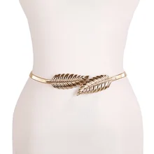 gold silvery leaf shape Wedding designer Elastic belts for women girl,Stretch Skinny Waist Belt Cummerbunds metal female belt