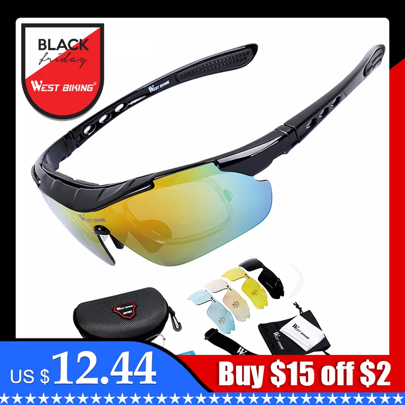 WEST BIKING Cycling Glasses 5 Lens Windproof Anti fog With Mypia Frame