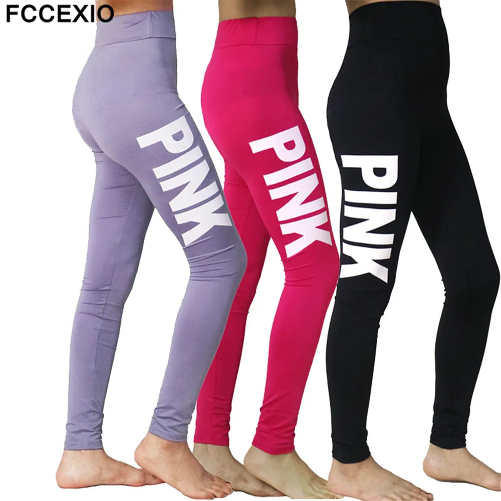 pink logo leggings