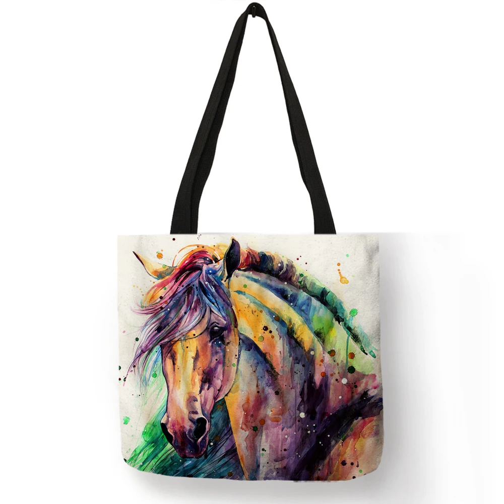 D-Story Custom Handbag Watercolor Horse Handbag //Tote Bag //Shoulder Bag for Women