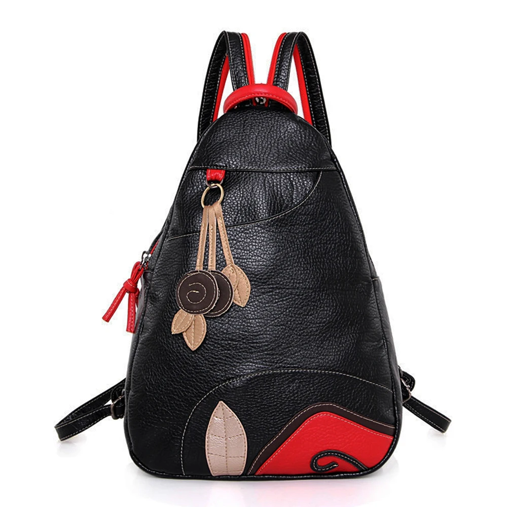 

Genuine Leather Sheepskin Female Backpacks Leaves College Style Backpack 3Pcs/set Women's Shoulder Bag Multifunction Girls Totes