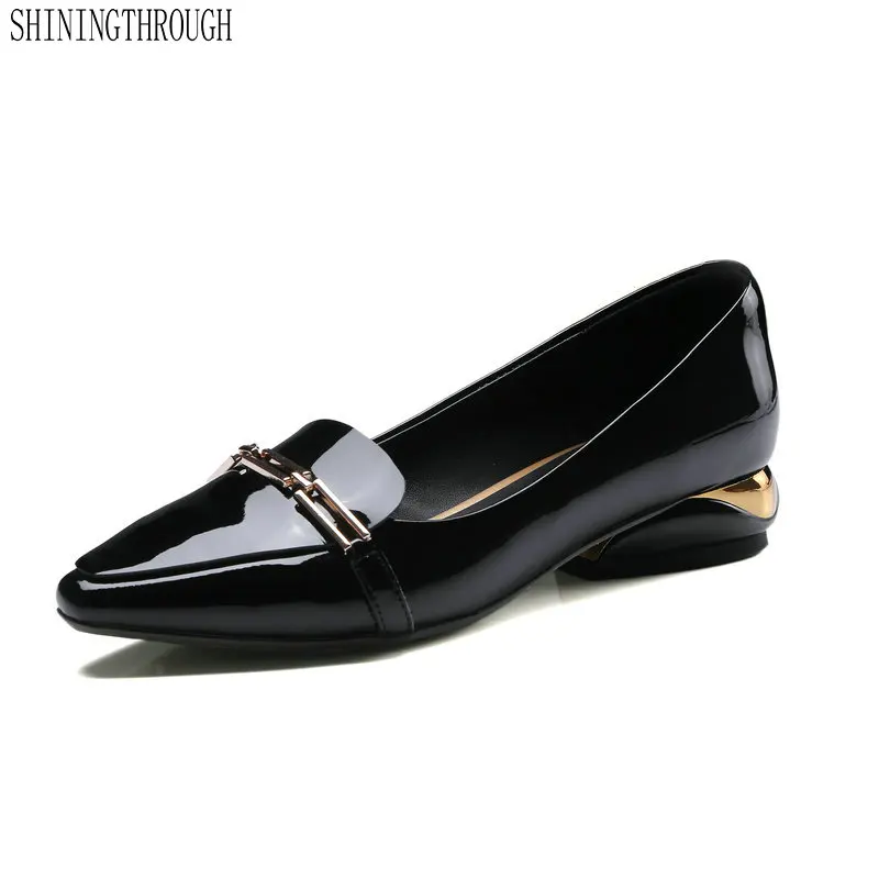 

New arrive Patent genuine leather pointed toe metal chain office girls high heels fashion high heel shoes women pumps