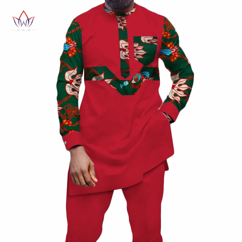 2019 натуральный осень 5xl для мужчин Африканский костюмы длинный рукав Дашики 2 шт. большого размера в африканском стиле s хлопок BRW WYN457