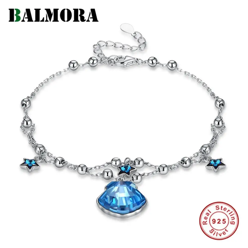 

BALMORA 925 Sterling Silver Crystal Star Bracelets for Women Lady Gift about 19.5+4.5cm Long Bracelet Fashion Jewelry SVH235