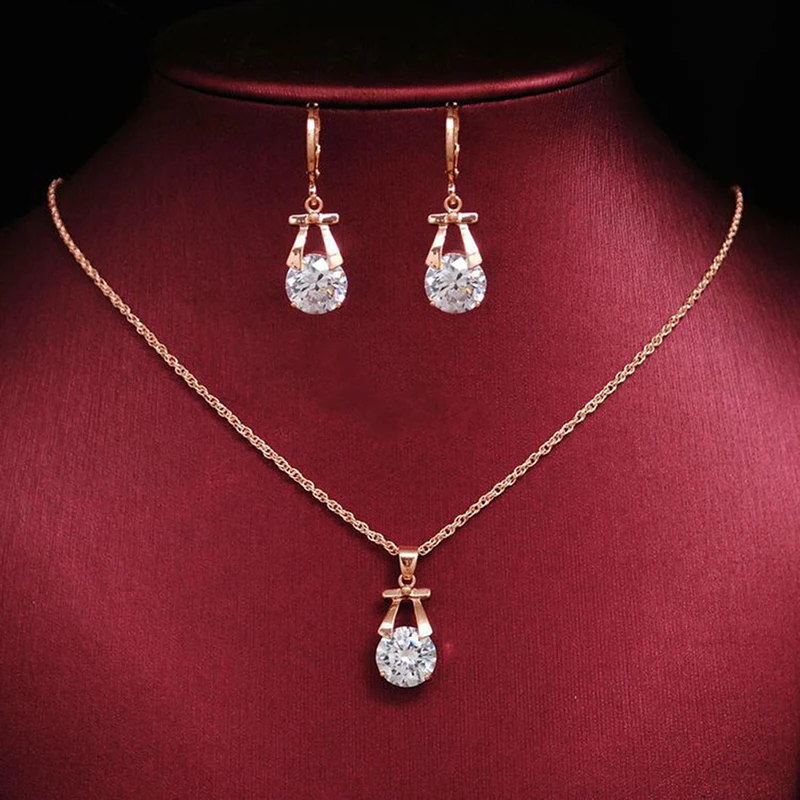 1 Set Alloy/Crystal Bow Pendant Necklace And Earrings Jewelry Set For Bridal Wedding Accessories For Women Girls