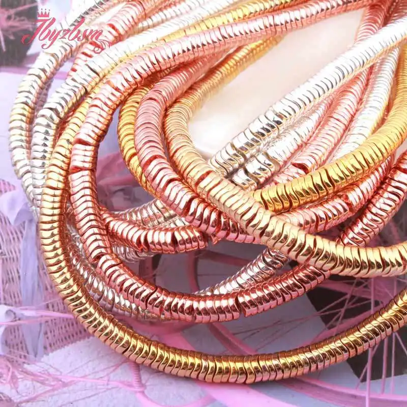 1x4 мм гофрированный Гладкий розовый золотой серебряный гематит Камень Heishi