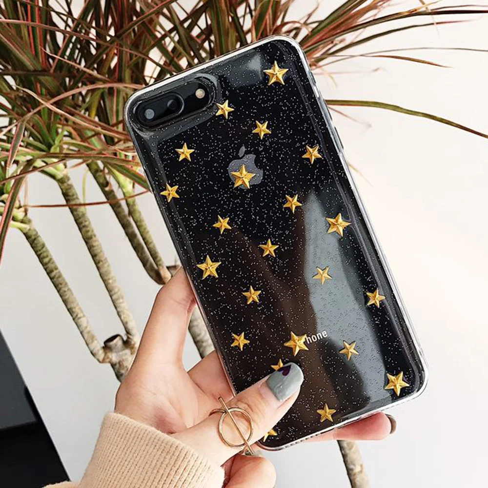Чехол для телефона GYKZ с золотыми звездами iphone 6 6s 7 X 8 Plus прозрачная Мягкая