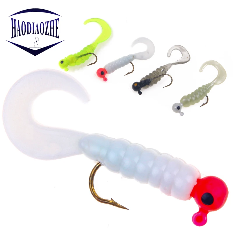 

HAODIAOZHE 7Pcs/lot Jigging Soft Worm Bait Sharp Hooks Jig Head Gurb Wobblers 4.5cm 2.5g Silicone Sea Bass Bait YU191