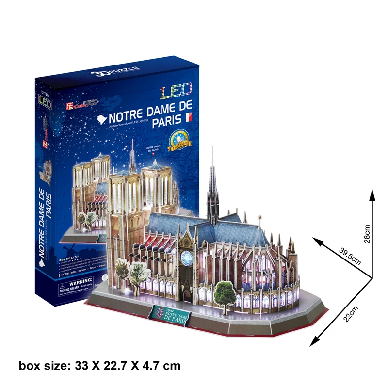 Classic Jigsaw Puzzle Architecture City Voice control LED Notre Dame Construction Brick Toys Scale Models Sets Building Paper