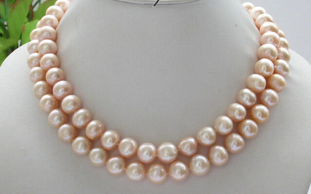 

FREE SHIPPINGbeautiful 2row 18" 11mm pink round freshwater pearl necklace