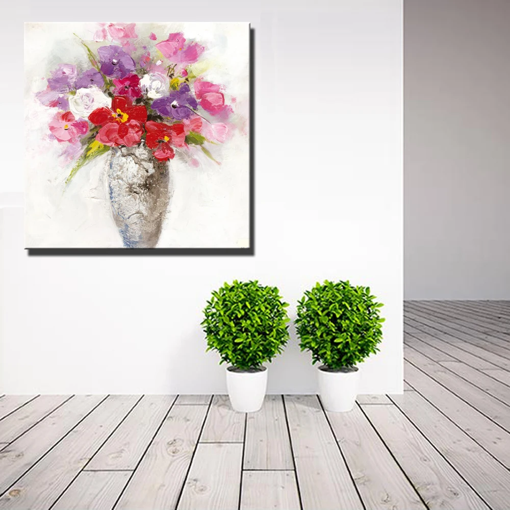 Abstract Vase Flowers Oil Paintings Print On Canvas Large Size Modern