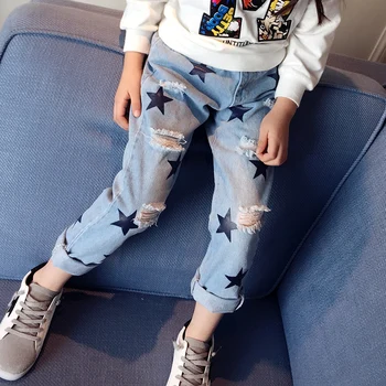 

2020 children's clothing stars holes girls pants Spring and Autumn children jeans