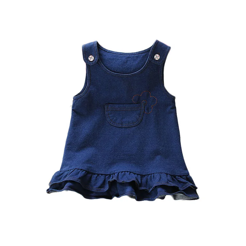 BibiCola infant baby girls dress causal cotton solid sleeveless dress for toddle kids denim dresses autumn baby clothing costume