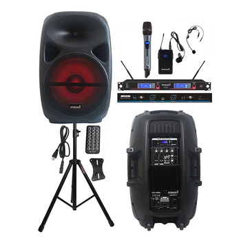

STARAUDIO 15" Powered 2500W PA Audio Active LED Light Speaker DJ KTV Stage Stand 2CH Wireless UHF Handheld Headset Mic SCS-15RGB