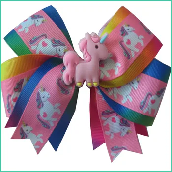 

20 BLESSING Girl 4.5" Two Tone Cheer Hair Bow Clip Rainbow Unicorn Pony Hairbow