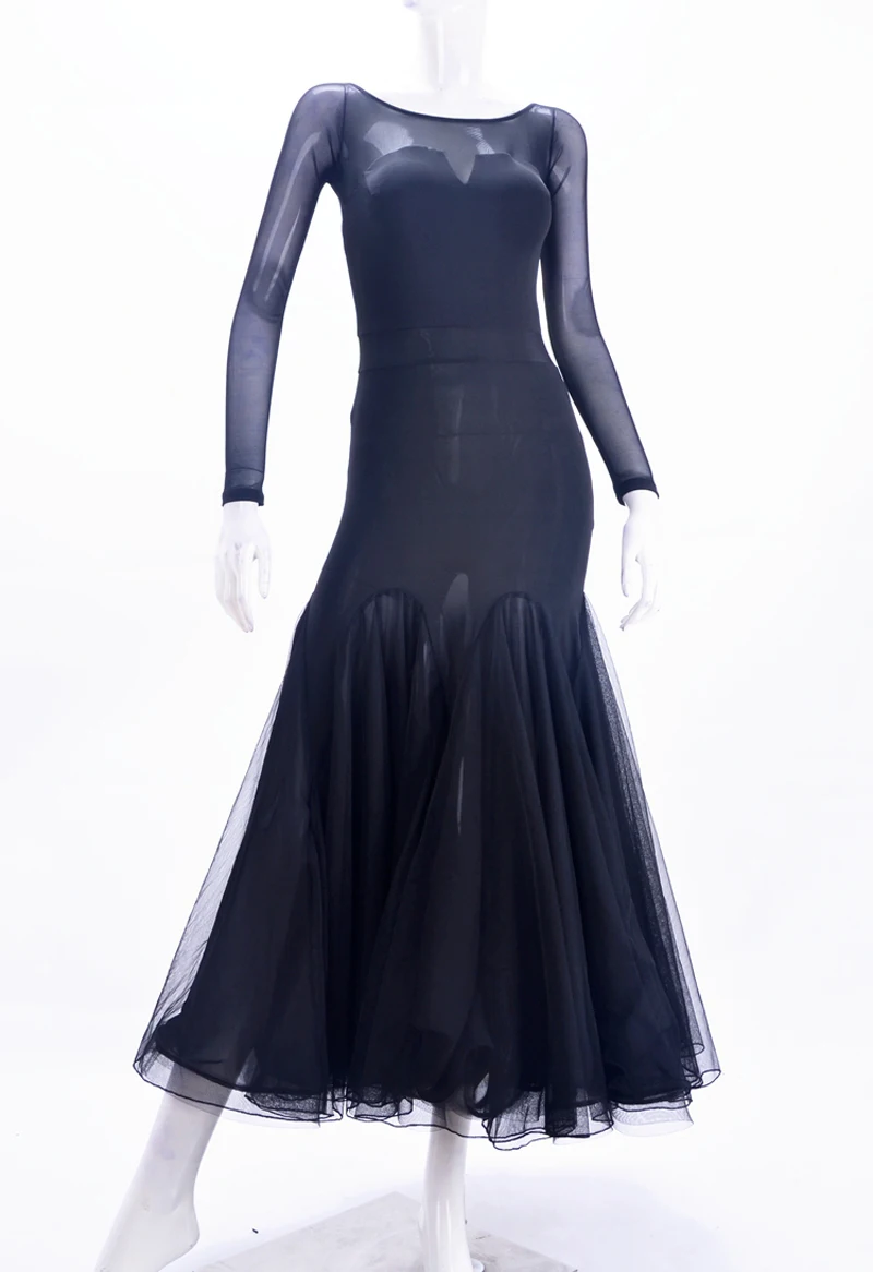 Черные платья для бальных танцев, танцевальные платья для женщин, недорогая юбка для фламенко, высокое качество, элегантное платье с длинным рукавом, стандартное бальное платье