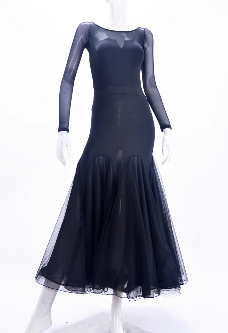 

Black Ballroom Competition Dance Dresses Women Cheap Flamenco Skirt High Quality Elegant Long Sleeve Standard Ballroom Dress