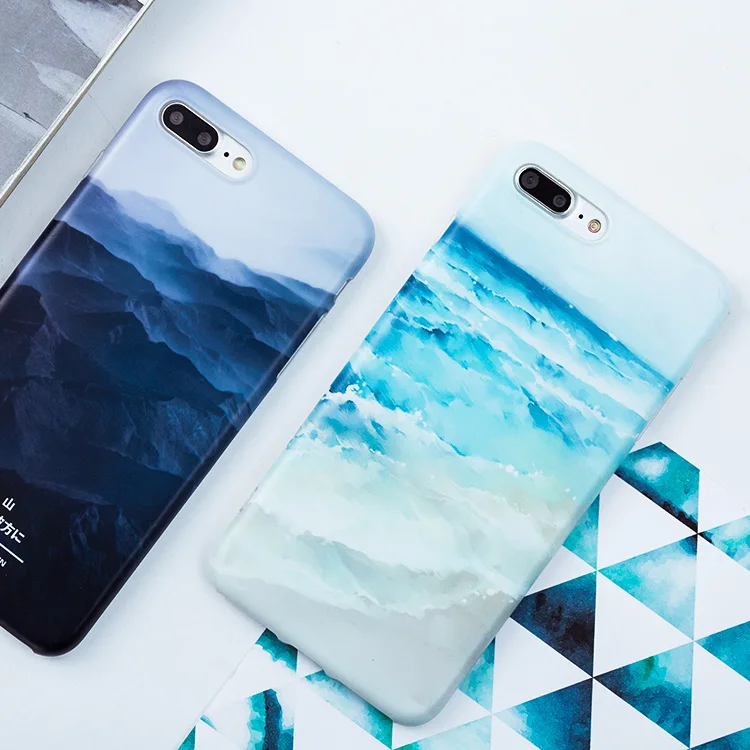 

RHOADA Frosted Matte Soft Back Silicone Cover Case For iphone 7 7Plus 6 6s 8 Plus Mountain Seashore TPU Case for iPhone 6 X