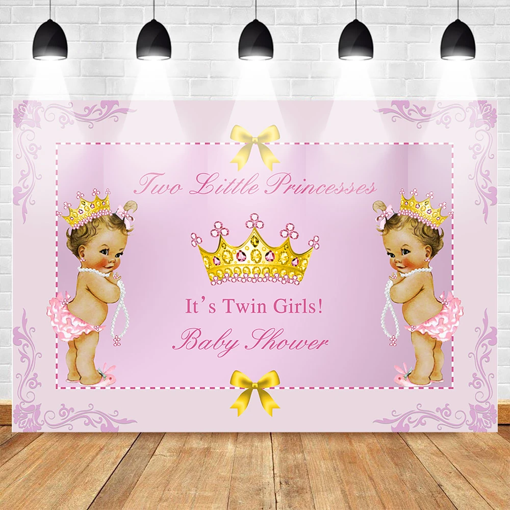 Twin Girls Bertema Baby Shower Pesta Latar Belakang Mahkota Emas Twin Little Princess Pink Latar Belakang Gaya Baru Lahir Kue Meja Banner Background Aliexpress