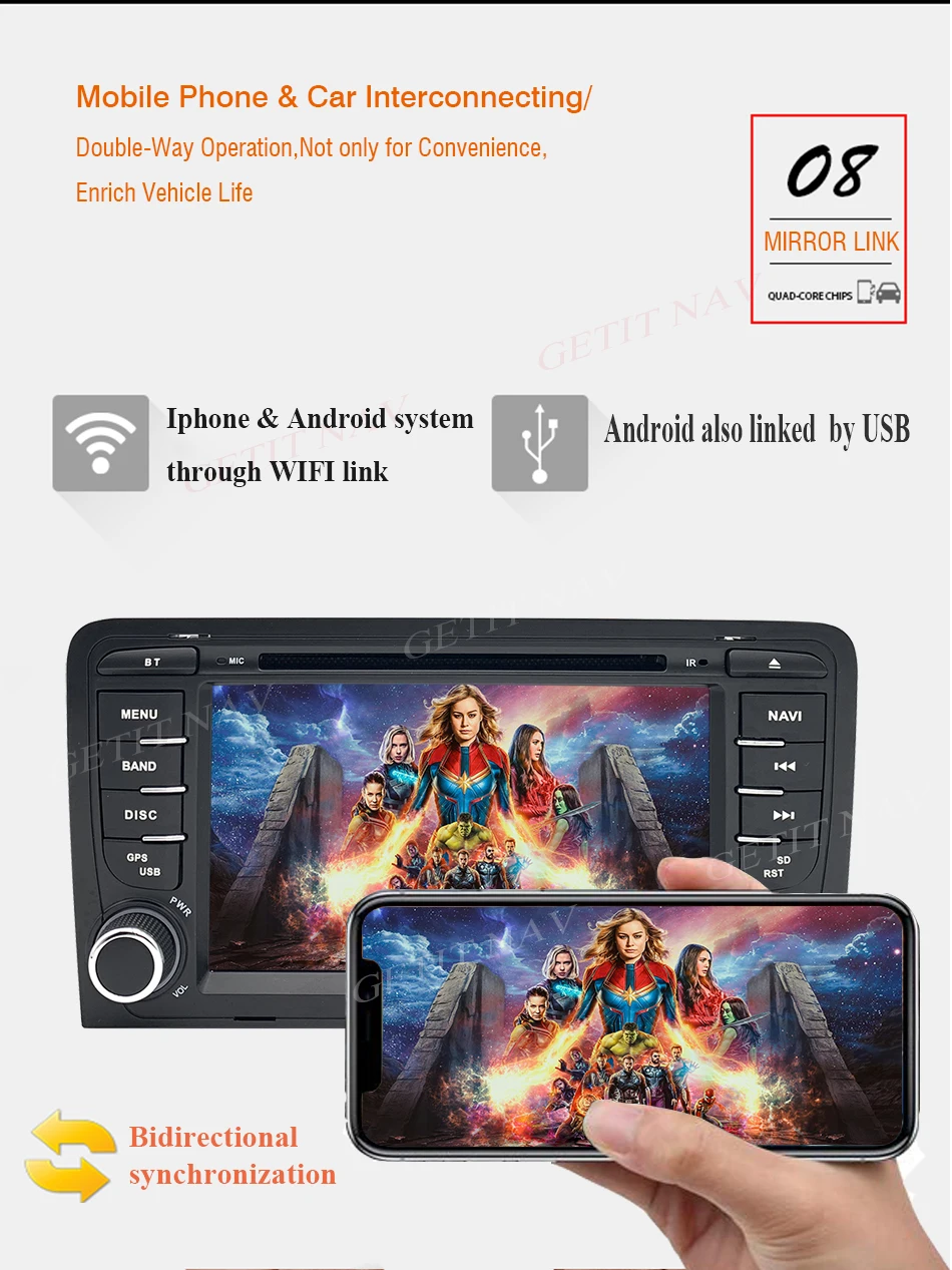 Clearance Android 9.0  2 din car dvd gps navigation for Audi A3 8P/A3 8P1 3-door Hatchback/S3 8P/RS3 Sportback multimedia stereo Radio 9
