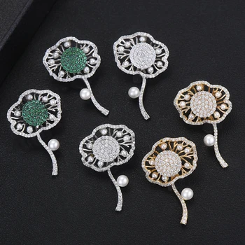 

GODKI Spring Collection Blossom Lotus Flower Dangle Earring for women Wedding Simulated Pearl Trendy Cubic Zircon Indian earring