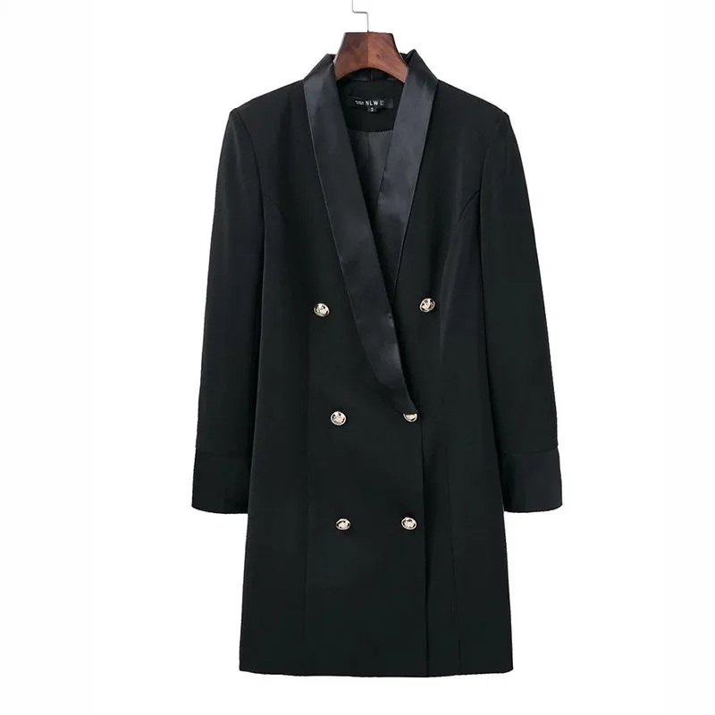 Yinlinhe, элегантное двубортное длинное женское пальто, черное,, осень, зима, пальто, Формальное, для офиса, для девушек, куртки, тонкий костюм, пальто, 571 - Цвет: black